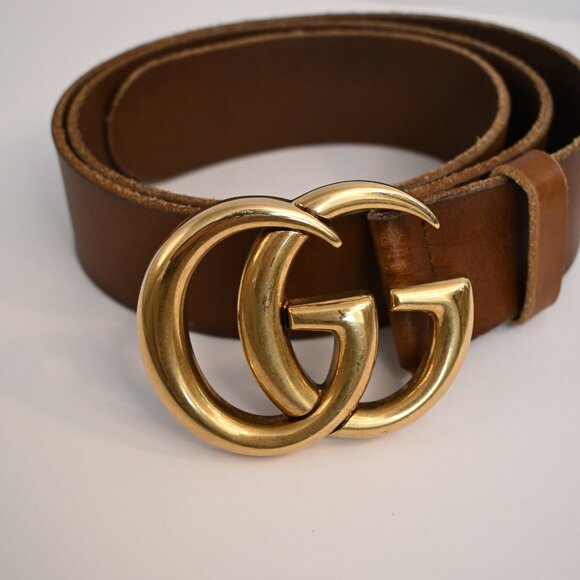 Gucci GG Marmont Wide Belt in Brown Leather with Gold Logo Hardware - Picture 5 of 8